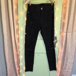 Women's Divided H&M Black Distressed Raw Hem Skinny Jeans 8